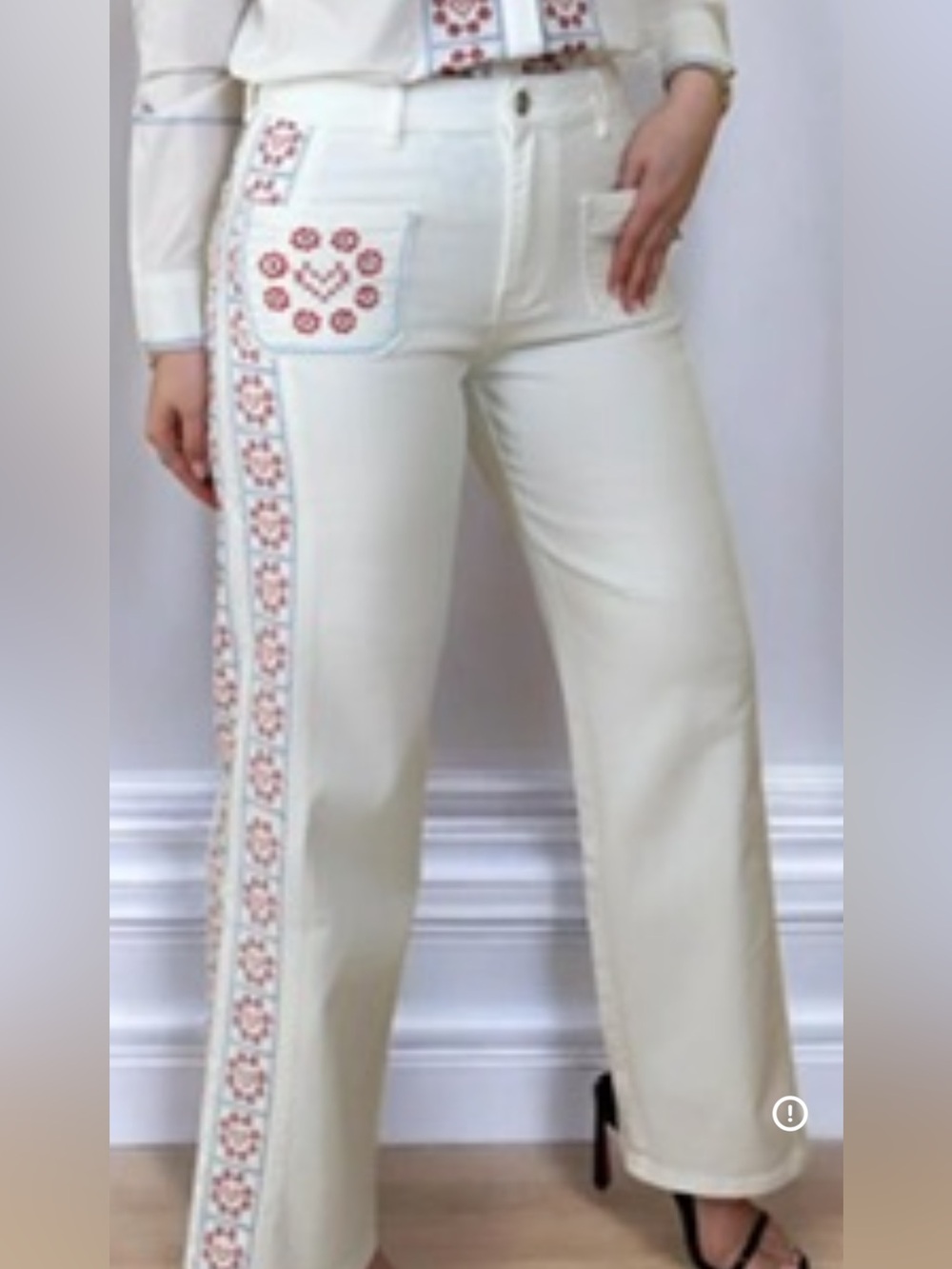 Zack & Zoey White Straight-Leg Jeans with Red Embroidered Side Trim